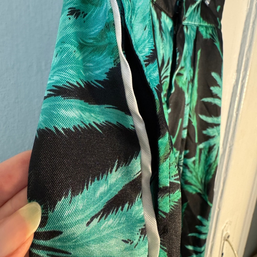 Green Tropical Palm Leaf Wide Leg Pants Black White Side Stripe Dopamine XS - Picture 6 of 11